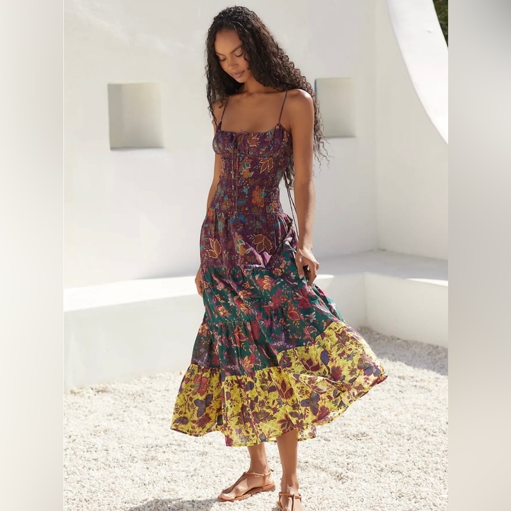 Anthropologie Josephine Smocked Drop-Waist Tiered Maxi Dress Size S